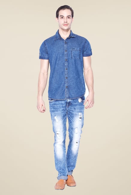 Mufti Dark Blue Printed Shirt Mufti Dark Blue Printed Shirt