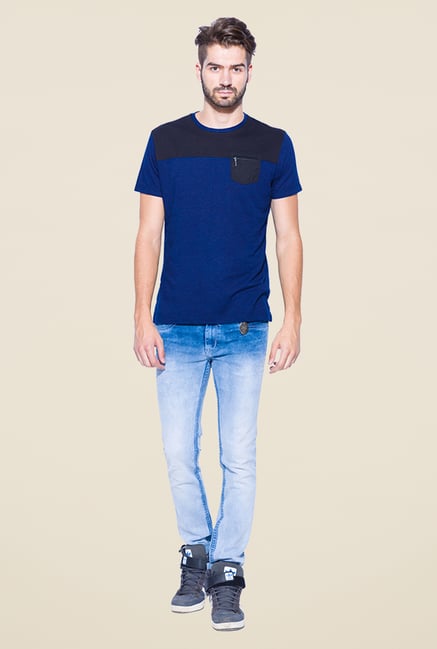 Mufti Blue Slim Fit Round Neck T Shirt Mufti Blue Slim Fit Round Neck T Shirt
