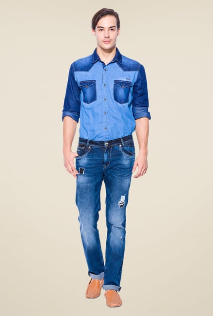 Mufti Dark Blue Distressed Jeans Mufti Dark Blue Distressed Jeans