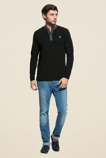 Mufti Black Slim Fit Henley T Shirt Mufti Black Slim Fit Henley T Shirt