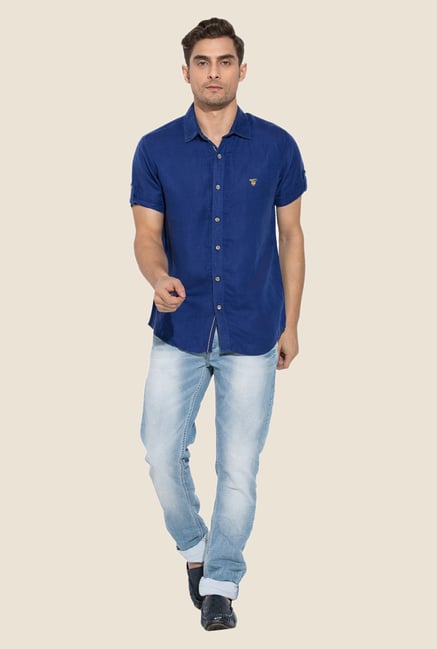 Mufti Royal Blue Solid Shirt Mufti Royal Blue Solid Shirt