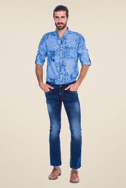 Mufti Blue Lightly Washed Slim Fit Jeans Mufti Blue Lightly Washed Slim Fit Jeans
