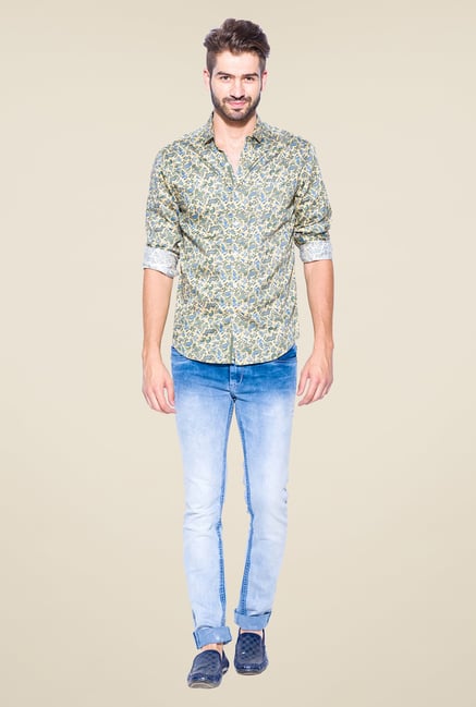 Mufti Khaki & Blue Paisley Print Shirt Mufti Khaki & Blue Paisley Print Shirt