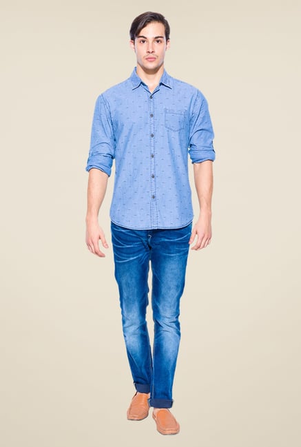 Mufti Light Blue Fish Print Shirt Mufti Light Blue Fish Print Shirt