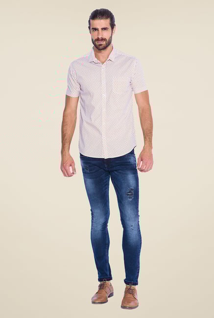 Mufti Khaki & White Geometric Print Shirt Mufti Khaki & White Geometric Print Shirt