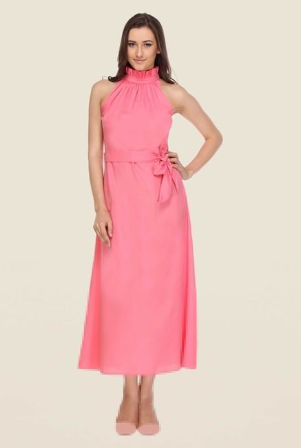Kaaryah Coral Solid Maxi Dress Kaaryah Coral Solid Maxi Dress