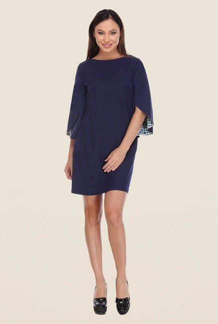 Kaaryah Navy Solid Mini Dress Kaaryah Navy Solid Mini Dress