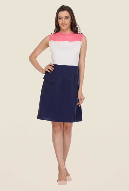 Kaaryah Navy & White Solid Dress Kaaryah Navy & White Solid Dress