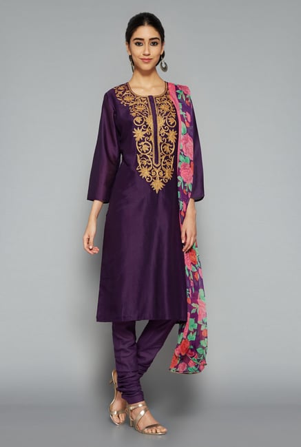 Vark by Westside Purple Embroidered Suit Set Vark by Westside Purple Embroidered Suit Set