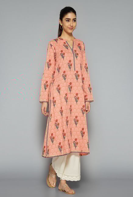 Utsa by Westside Peach Floral Print Kurta Utsa by Westside Peach Floral Print Kurta