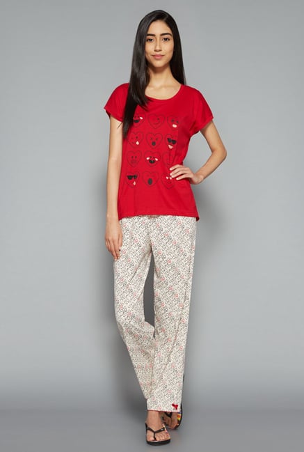 Intima by Westside Beige & Red Printed Pyjama Set Intima by Westside Beige & Red Printed Pyjama Set