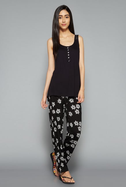 Intima by Westside Black Floral Print Pyjama Set Intima by Westside Black Floral Print Pyjama Set