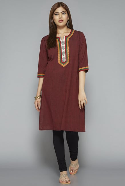 Gia by Westside Maroon Striped Kurta Gia by Westside Maroon Striped Kurta