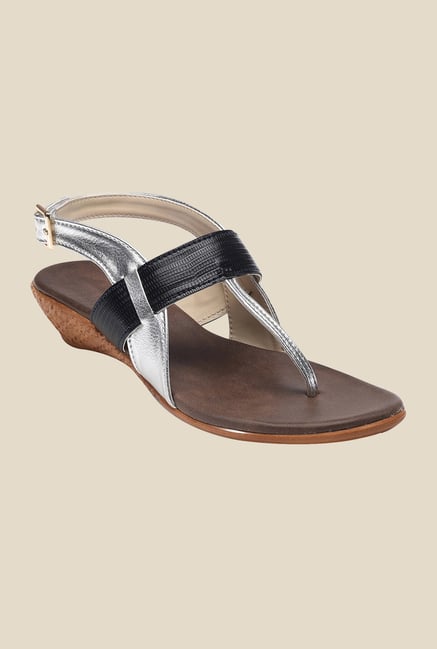 Bruno Manetti Silver & Black Back Strap Sandals Bruno Manetti Silver & Black Back Strap Sandals