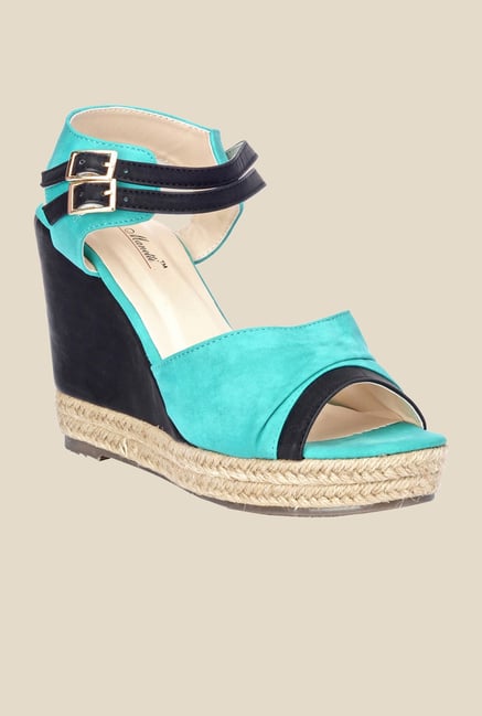 Bruno Manetti Turquoise & Black Ankle Strap Wedges Bruno Manetti Turquoise & Black Ankle Strap Wedges