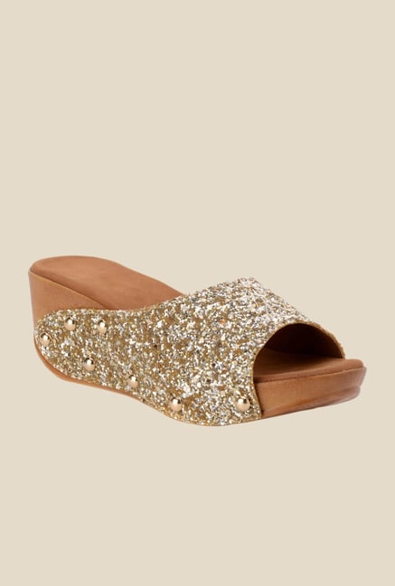 Bruno Manetti Golden Wedge Heeled Sandals Bruno Manetti Golden Wedge Heeled Sandals