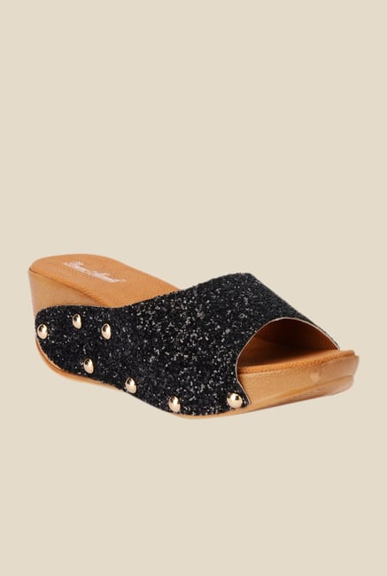Bruno Manetti Black Wedge Heeled Sandals Bruno Manetti Black Wedge Heeled Sandals