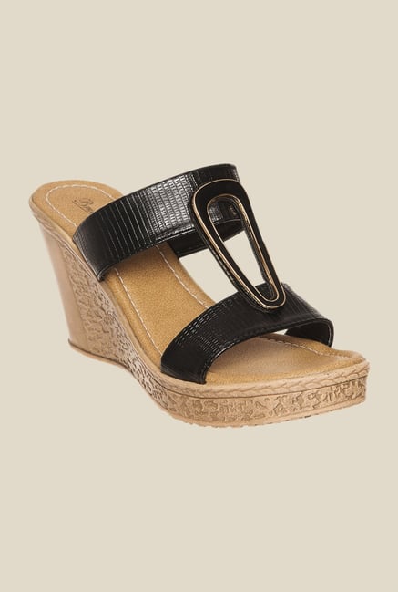 Bruno Manetti Black Wedge Heeled Sandals Bruno Manetti Black Wedge Heeled Sandals