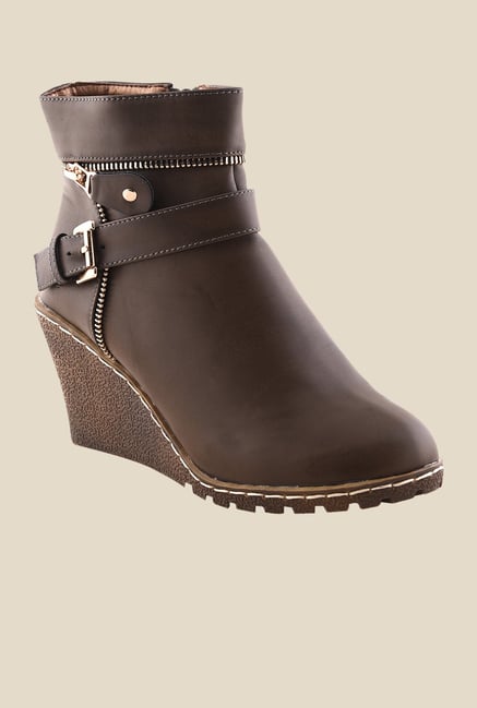 Bruno Manetti Dark Brown Wedge Heeled Booties Bruno Manetti Dark Brown Wedge Heeled Booties