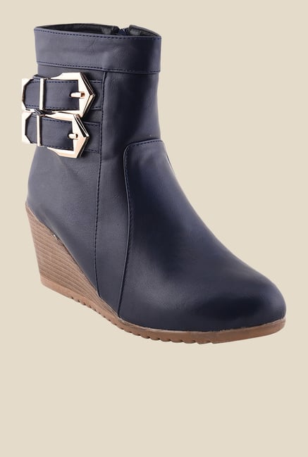 Bruno Manetti Navy Wedge Heeled Booties Bruno Manetti Navy Wedge Heeled Booties