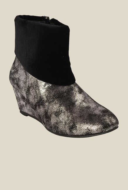 Bruno Manetti Silver & Black Wedge Heeled Booties Bruno Manetti Silver & Black Wedge Heeled Booties