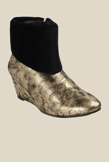 Bruno Manetti Gold & Black Wedge Heeled Booties Bruno Manetti Gold & Black Wedge Heeled Booties