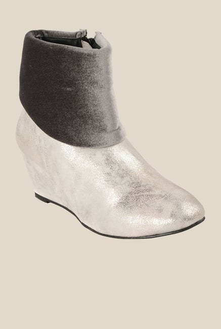 Bruno Manetti White & Grey Wedge Heeled Booties Bruno Manetti White & Grey Wedge Heeled Booties
