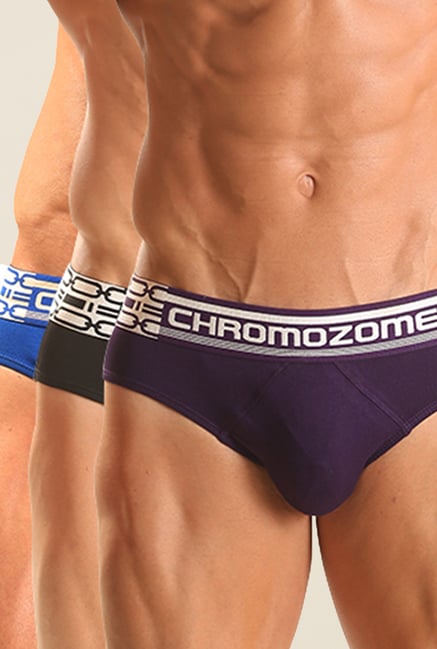 Chromozome Plum, Black & Blue Briefs (Pack Of 3) Chromozome Plum, Black & Blue Briefs (Pack Of 3)
