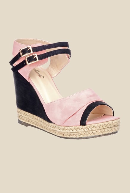 Bruno Manetti Pink & Black Ankle Strap Wedges Bruno Manetti Pink & Black Ankle Strap Wedges