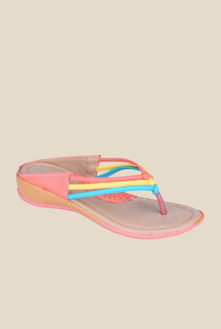 Khadim's Cleo Peach & Yellow Thong Sandals Khadim's Cleo Peach & Yellow Thong Sandals