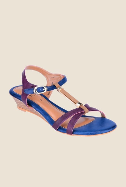 Khadim's Cleo Purple & Beige Ankle Strap Wedges Khadim's Cleo Purple & Beige Ankle Strap Wedges