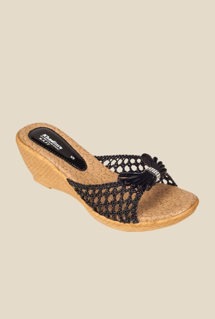 Khadim's Black Slide Wedge Sandals Khadim's Black Slide Wedge Sandals