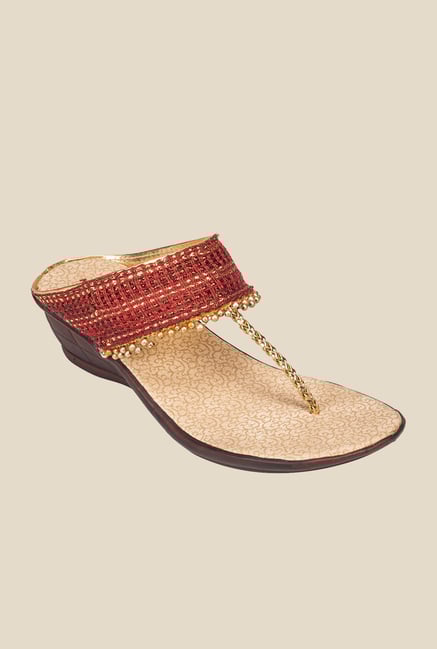 Khadim's Red & Gold T-Strap Wedges Khadim's Red & Gold T-Strap Wedges