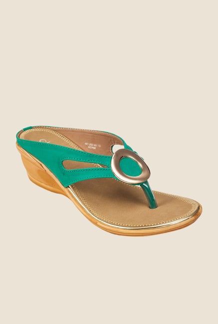 Khadim's Cleo Turquoise & Golden Thong Wedges Khadim's Cleo Turquoise & Golden Thong Wedges