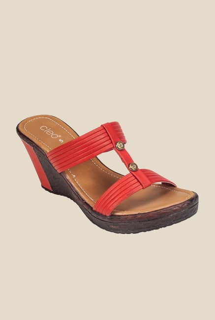Khadim's Cleo Red Slide Wedges Khadim's Cleo Red Slide Wedges