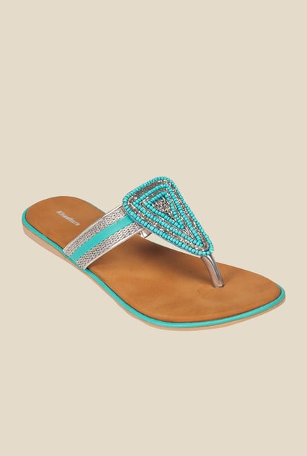 Khadim's Turquoise & Silver T-Strap Sandals Khadim's Turquoise & Silver T-Strap Sandals