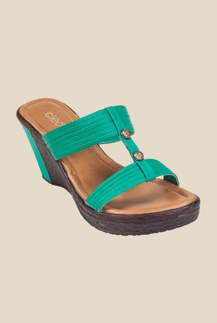 Khadim's Cleo Green Slide Wedges Khadim's Cleo Green Slide Wedges
