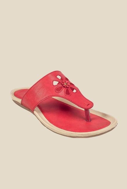 Khadim's Sharon Red T-Strap Sandals Khadim's Sharon Red T-Strap Sandals
