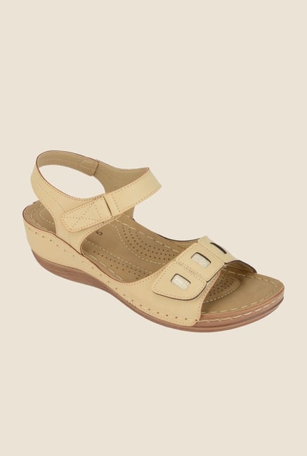 Khadim's Sharon Beige Ankle Strap Wedges Khadim's Sharon Beige Ankle Strap Wedges