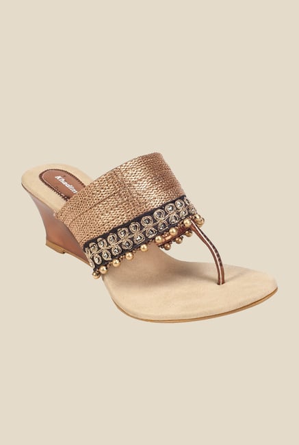 Khadim's Gold & Black T-Strap Wedges Khadim's Gold & Black T-Strap Wedges