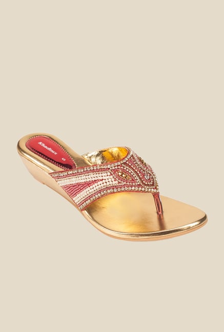 Khadim's Cherry & Gold Wedge Sandals Khadim's Cherry & Gold Wedge Sandals