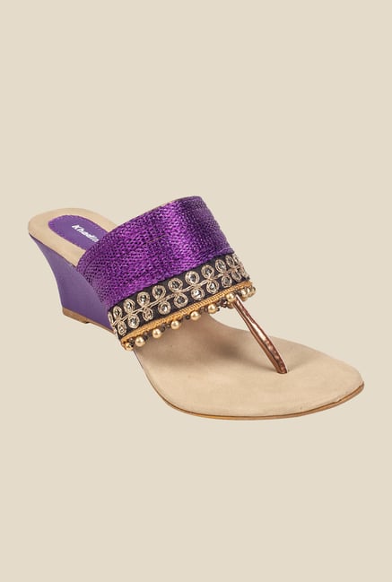 Khadim's Purple & Gold T-Strap Wedges Khadim's Purple & Gold T-Strap Wedges