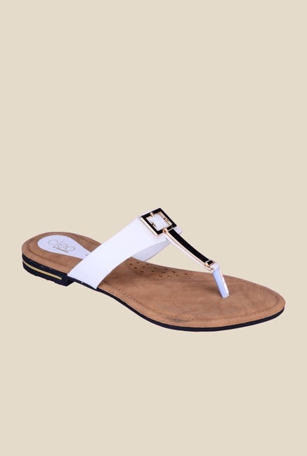 Khadim's Cleo White & Bronze T-Strap Sandals Khadim's Cleo White & Bronze T-Strap Sandals