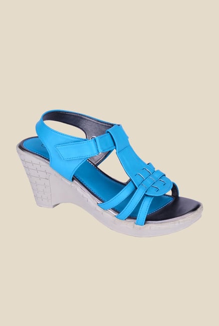 Khadim's Cleo Blue Back Strap Wedges Khadim's Cleo Blue Back Strap Wedges
