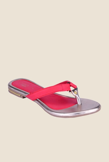Khadim's Cleo Red & Silver Thong Sandals Khadim's Cleo Red & Silver Thong Sandals