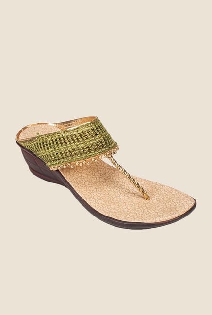 Khadim's Green & Gold T-Strap Wedges Khadim's Green & Gold T-Strap Wedges