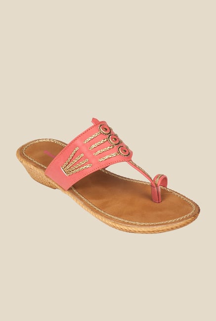 Khadim's Peach Wedge Heeled Sandals Khadim's Peach Wedge Heeled Sandals