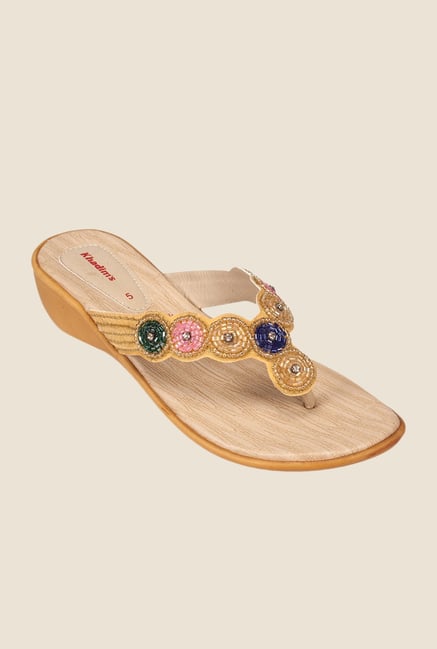 Khadim's Beige & Gold Wedge Sandals Khadim's Beige & Gold Wedge Sandals