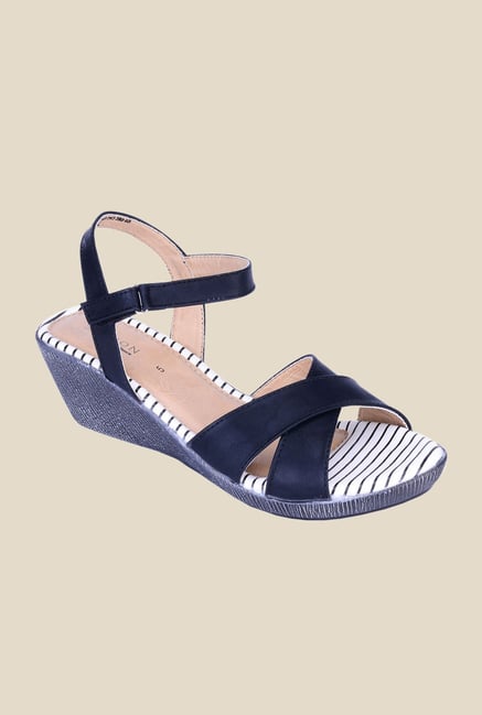 Khadim's Sharon Black Back Strap Wedges Khadim's Sharon Black Back Strap Wedges