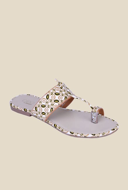 Khadim's Cleo White & Beige T-Strap Sandals Khadim's Cleo White & Beige T-Strap Sandals
